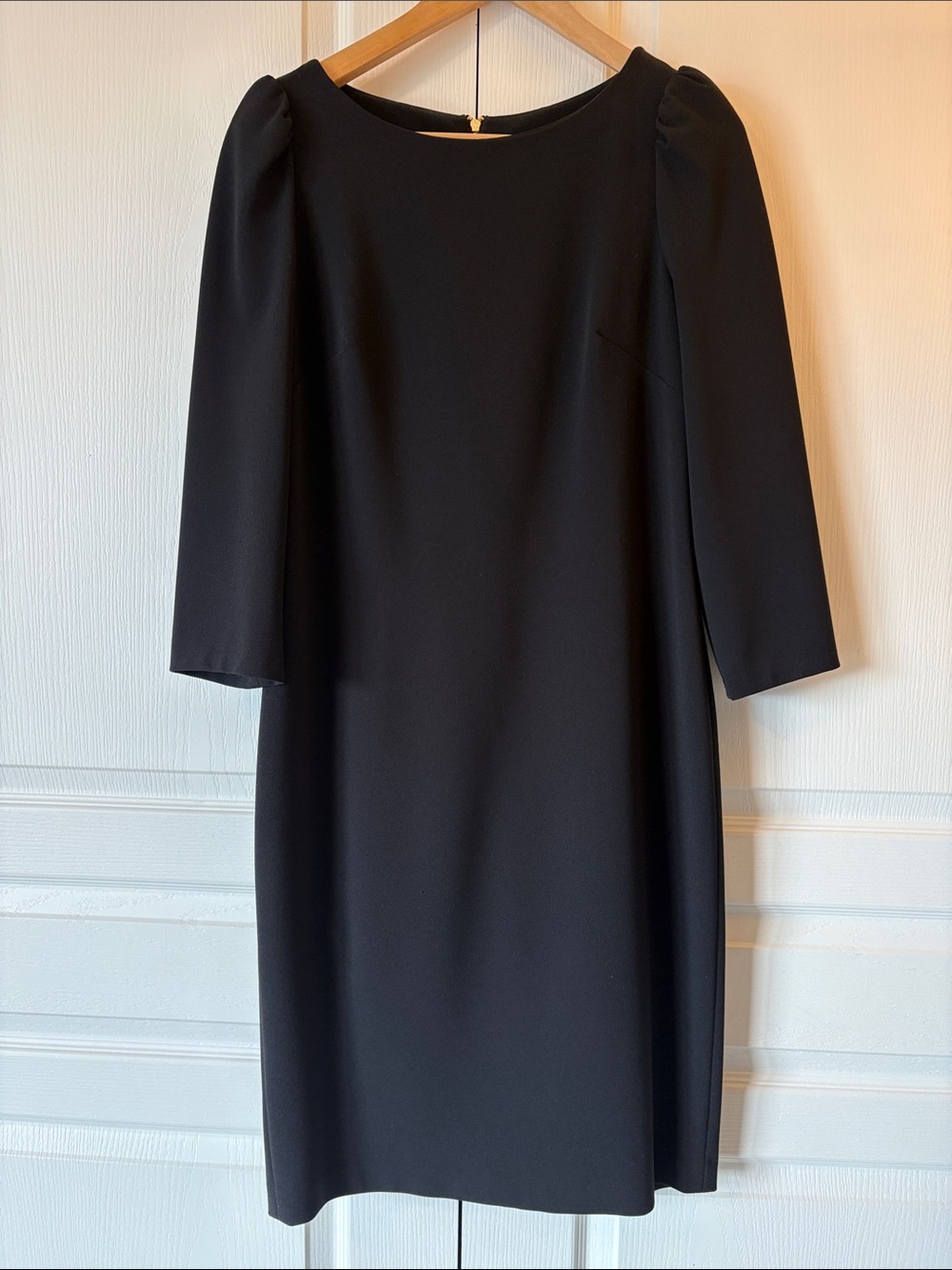 Calvin Klein Black Midi Shift Dress with Subtle Puff Shoulders